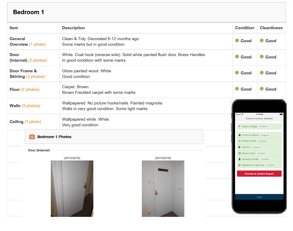 Check-in inventory report for a rental property in Weston-Super-Mare